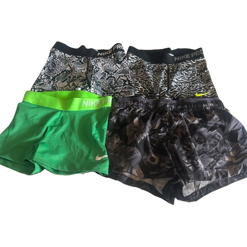 Nike Pro Runner Women’s XS Lot 4 Compression Shorts Logo Stretch Black Green